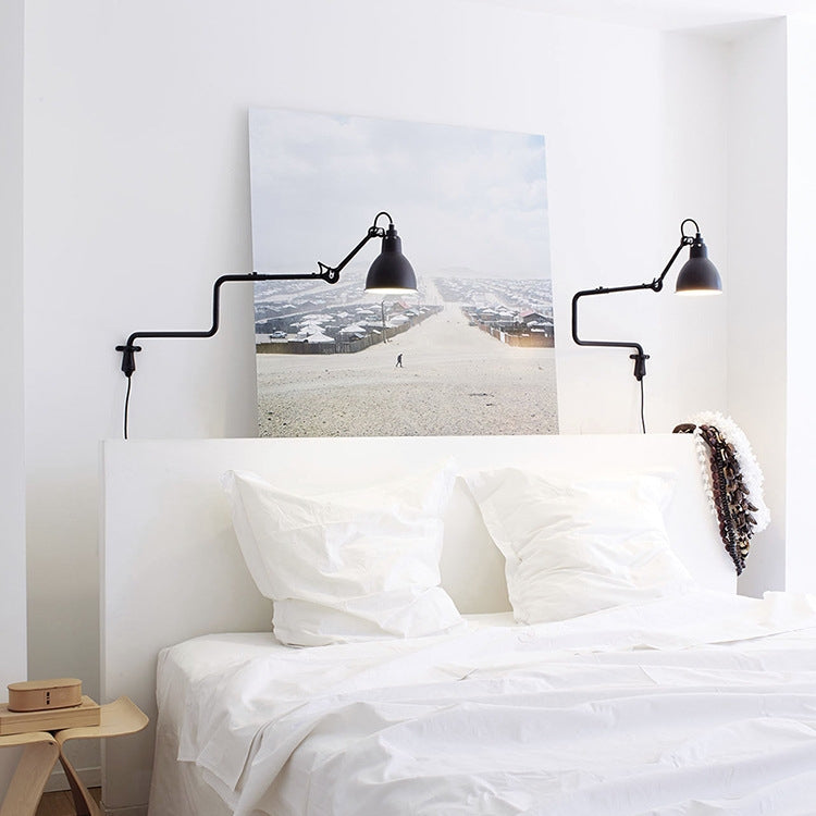Classic Adjustable Modern Industrial Long Swing Arm Wall Lamp with LED Light Source(Gray)