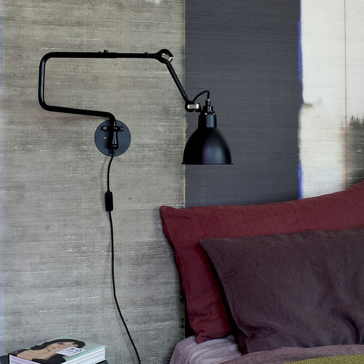 Classic Adjustable Modern Industrial Long Swing Arm Wall Lamp with LED Light Source(Gray)