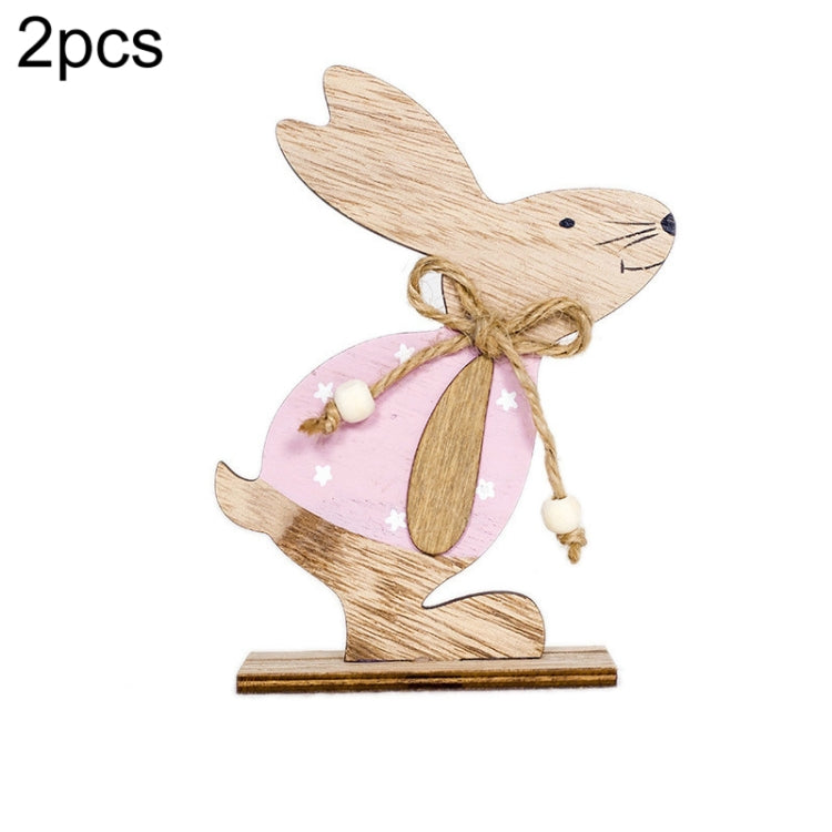 2 PCS Creative Easter Home Wooden Rabbit Decorative Ornaments(Powdered Flower )
