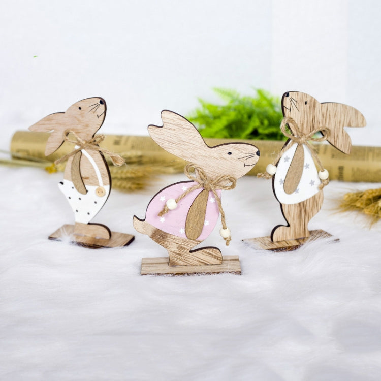 2 PCS Creative Easter Home Wooden Rabbit Decorative Ornaments(Powdered Flower )