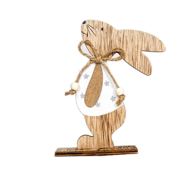 2 PCS Creative Easter Home Wooden Rabbit Decorative Ornaments(White Fower)