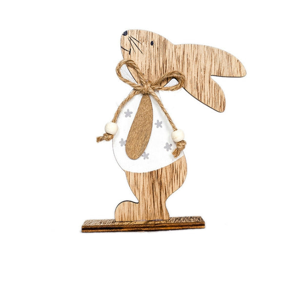 2 PCS Creative Easter Home Wooden Rabbit Decorative Ornaments(White Fower)