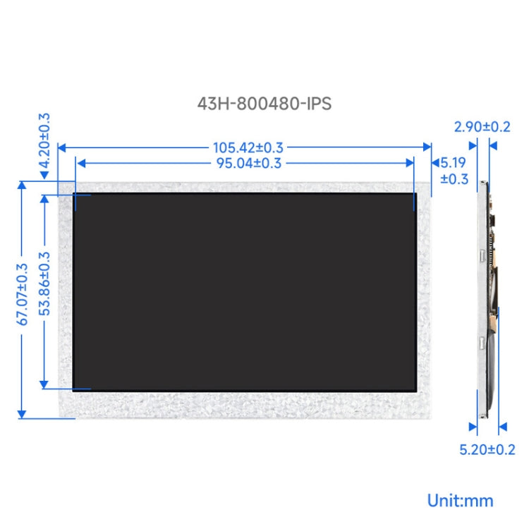 Waveshare 4.3 Inch DSI Display 800��480 Pixel IPS Display Panel, Style:No Touch