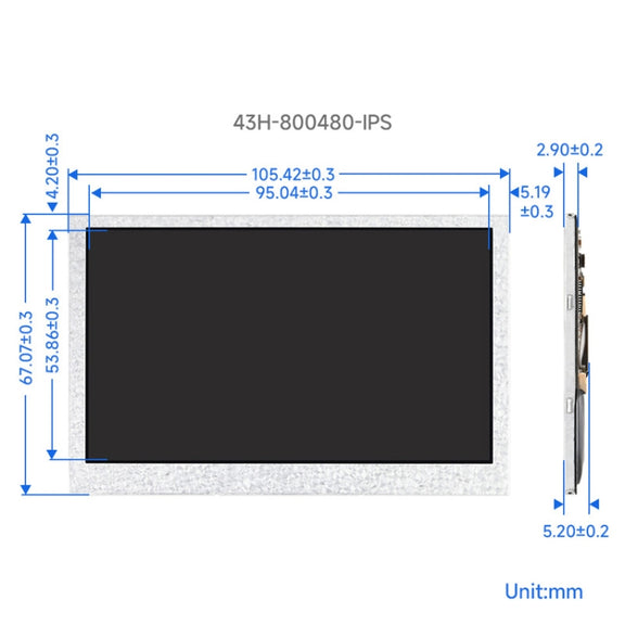 Waveshare 4.3 Inch DSI Display 800��480 Pixel IPS Display Panel, Style:No Touch