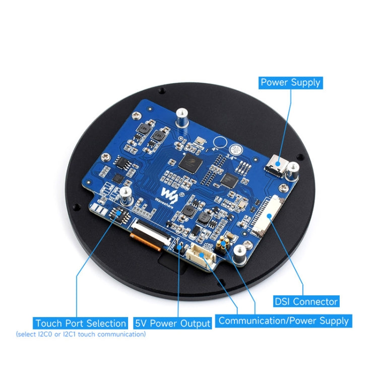 Waveshare 3.4 inch DSI Round Touch Display, 800 × 800, IPS, 10-Point Touch