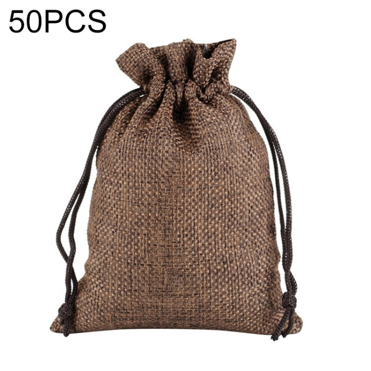 50 PCS Multi size Linen Jute Drawstring Gift Bags Sacks Wedding Birthday Party Favors Drawstring Gift Bags, Size:10x14cm(Coffee)
