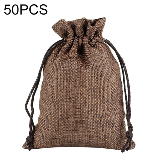 50 PCS Multi size Linen Jute Drawstring Gift Bags Sacks Wedding Birthday Party Favors Drawstring Gift Bags, Size:10x14cm(Coffee)