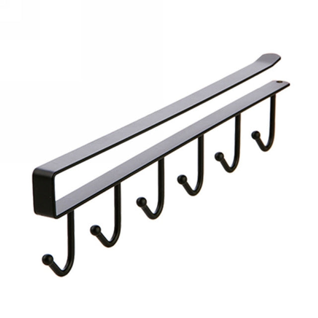 2 PCS Hooks Storage Rack Cup Towel Hanging Holder Bathroom Kitchen Cabinet Organizer(Black)