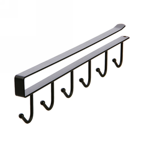 2 PCS Hooks Storage Rack Cup Towel Hanging Holder Bathroom Kitchen Cabinet Organizer(Black)