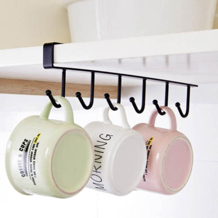 2 PCS Hooks Storage Rack Cup Towel Hanging Holder Bathroom Kitchen Cabinet Organizer(Black)
