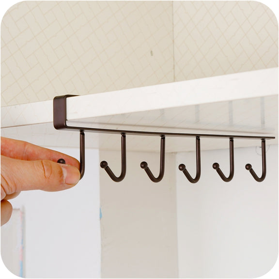 2 PCS Hooks Storage Rack Cup Towel Hanging Holder Bathroom Kitchen Cabinet Organizer(Black)