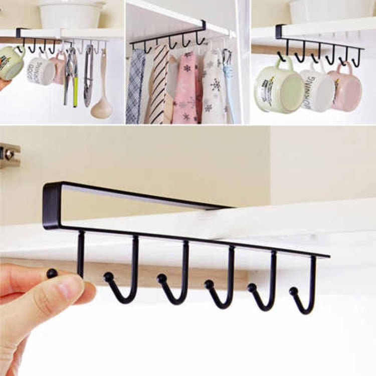 2 PCS Hooks Storage Rack Cup Towel Hanging Holder Bathroom Kitchen Cabinet Organizer(Black)