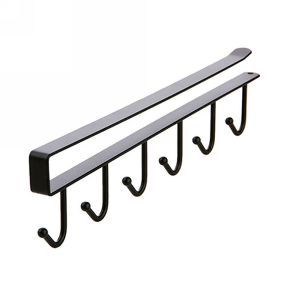 2 PCS Hooks Storage Rack Cup Towel Hanging Holder Bathroom Kitchen Cabinet Organizer(Black)