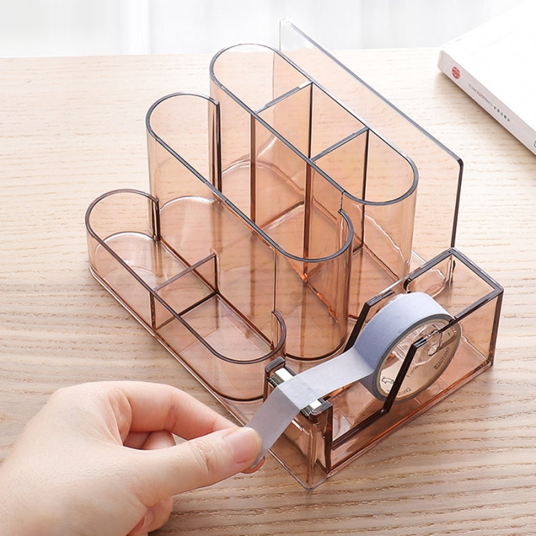 Transparent Acrylic Stationery Storage Box Creative Desk Organizer Plastic Compartment Pen Holder Office Accessories(Brown)