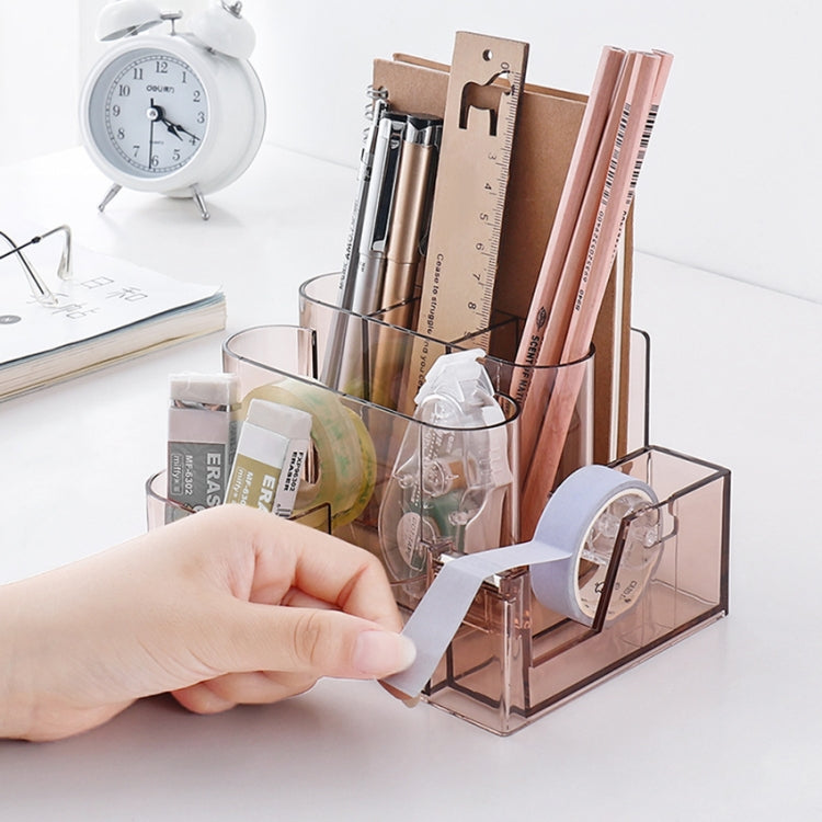 Transparent Acrylic Stationery Storage Box Creative Desk Organizer Plastic Compartment Pen Holder Office Accessories(Brown)