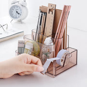 Transparent Acrylic Stationery Storage Box Creative Desk Organizer Plastic Compartment Pen Holder Office Accessories(Brown)