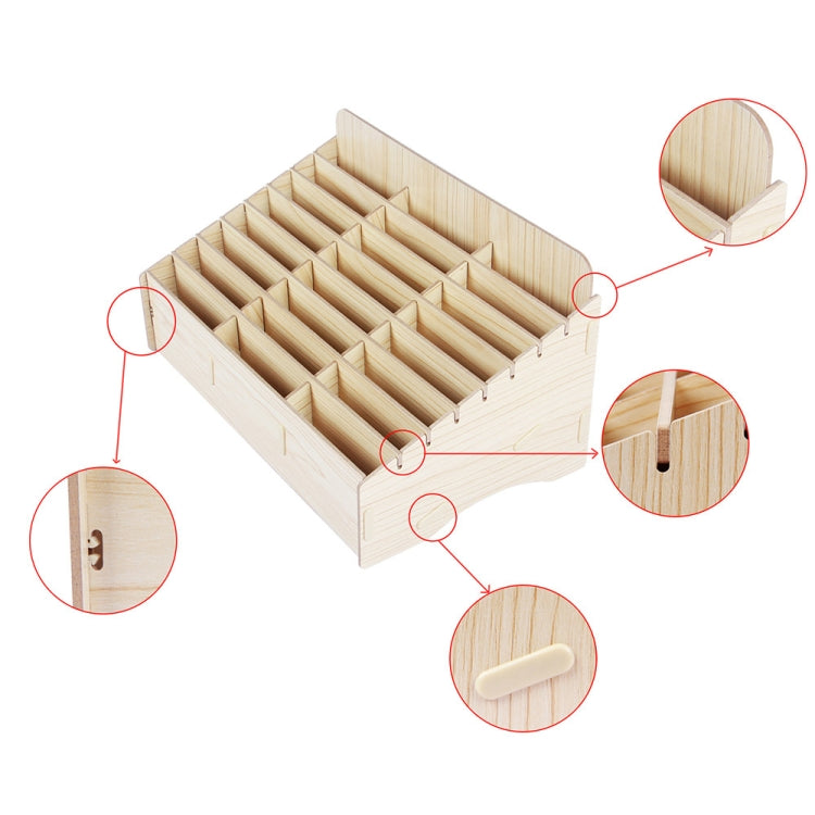 White Oak 24 Grid  Wooden Conference Classroom Mobile Phone Organizer Desktop Storage Box