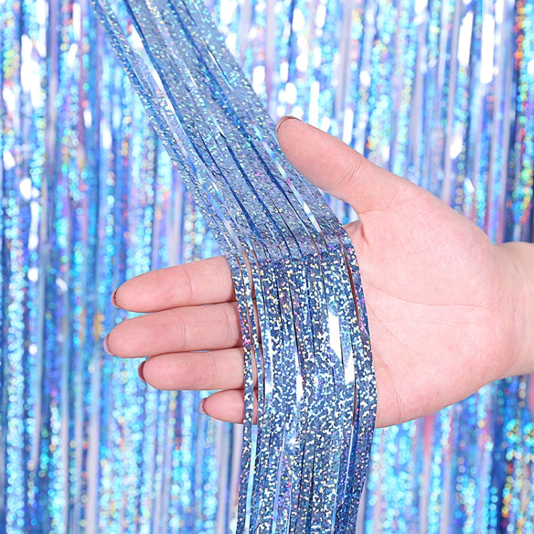2 PCS Laser Rain Tinsel Foil Curtain Birthday Party Decoration Tassel Wall, Size:1x2.5m(Light blue)