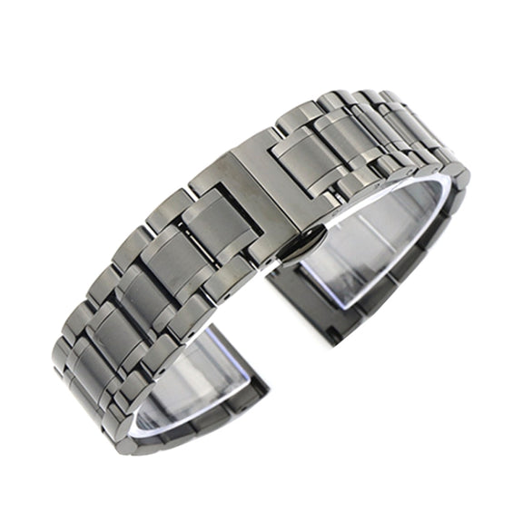 24mm Steel Bracelet Butterfly Buckle Five Beads Unisex Stainless Steel Solid Watch Strap, Color:Black