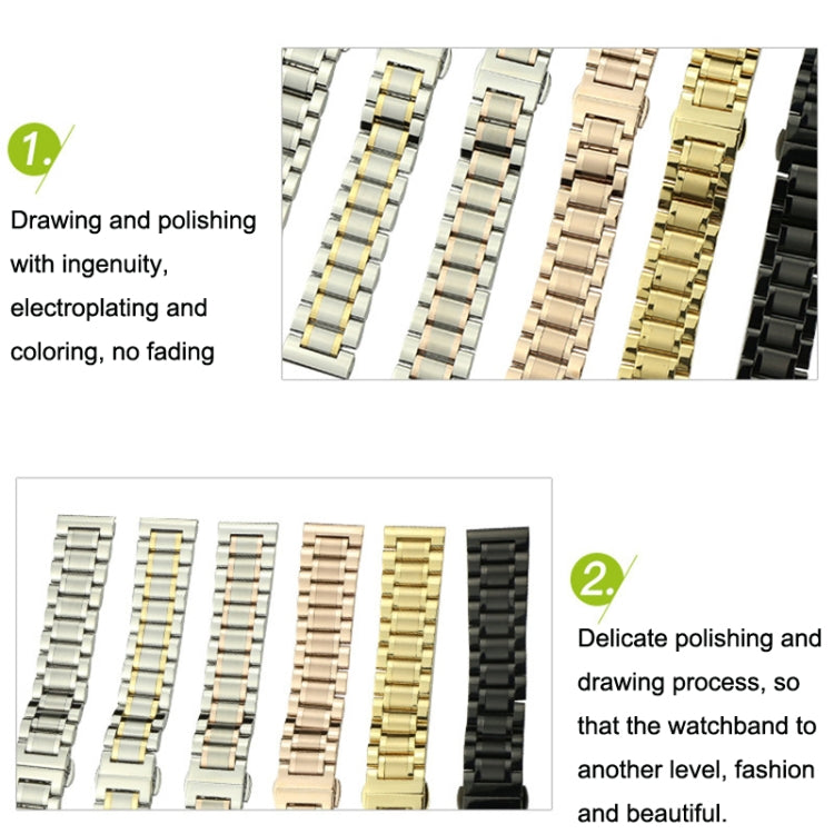 22mm Steel Bracelet Butterfly Buckle Five Beads Unisex Stainless Steel Solid Watch Strap, Color:Silver
