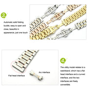 22mm Steel Bracelet Butterfly Buckle Five Beads Unisex Stainless Steel Solid Watch Strap, Color:Silver