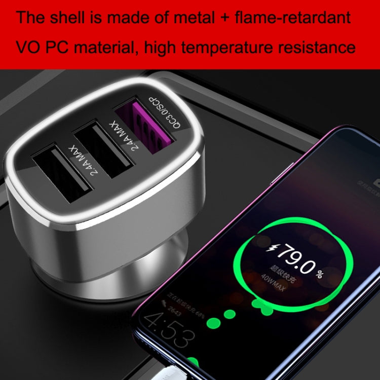 QIAKEY GT780 3 USB Ports Fast Charge Car Charger(Gray)