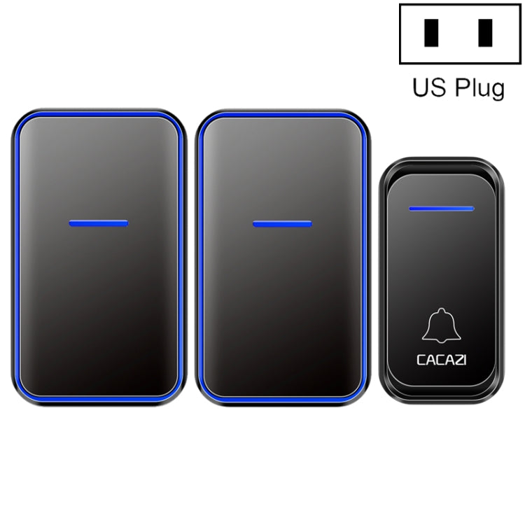 CACAZI A68-2 One to Two Wireless Remote Control Electronic Doorbell Home Smart Digital Wireless Doorbell, Style:US Plug(Black)