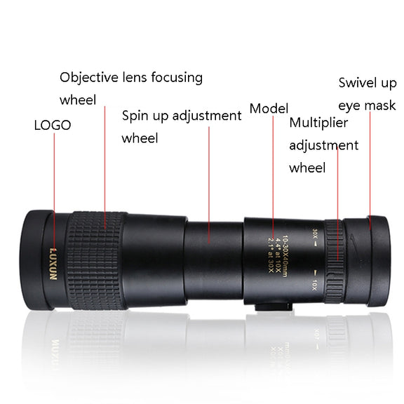 LUXUN 10-30x40 Single-Cylinder HD High-Power Telescope Mobile Phone Mini Telescope(Telescope & Phone Clip & Tripod)