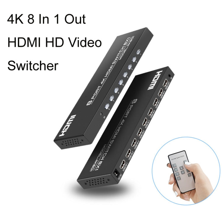 FJGEAR FJ-4K801 4K 8 In 1 Out HDMI HD Video Switcher, Plug Type:EU Plug(Black)