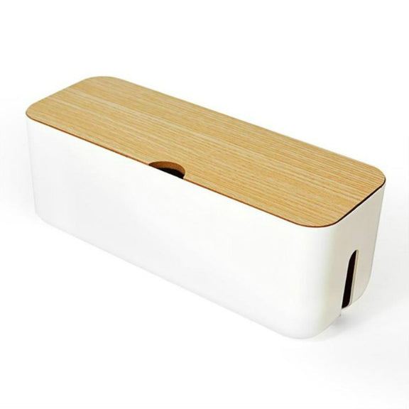 Power Cable Storage Box Case Anti-dust Charger Socket Organizer Desktop Network Line Storage Bin(White)