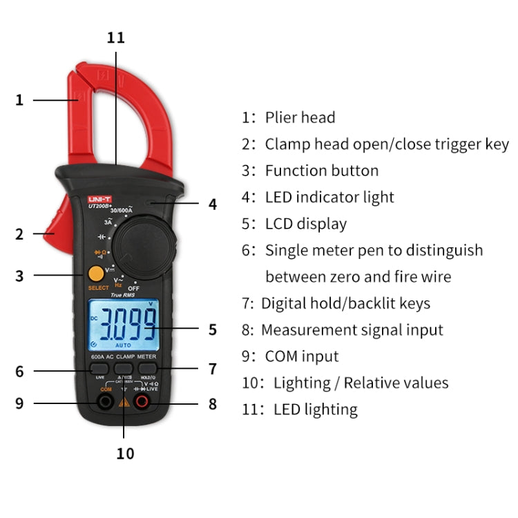 UNI-T  UT200B+ 600A  Digital Clamp Multimeter AC/DC Voltage Detector Frequency Resistance Tester