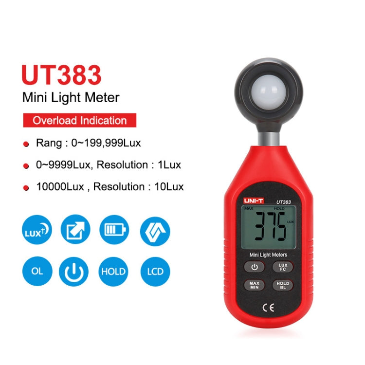 UNI-T UT383 200,000 LUX Digital Luxmeter Luminance Light Meter With LCD Backlit Display