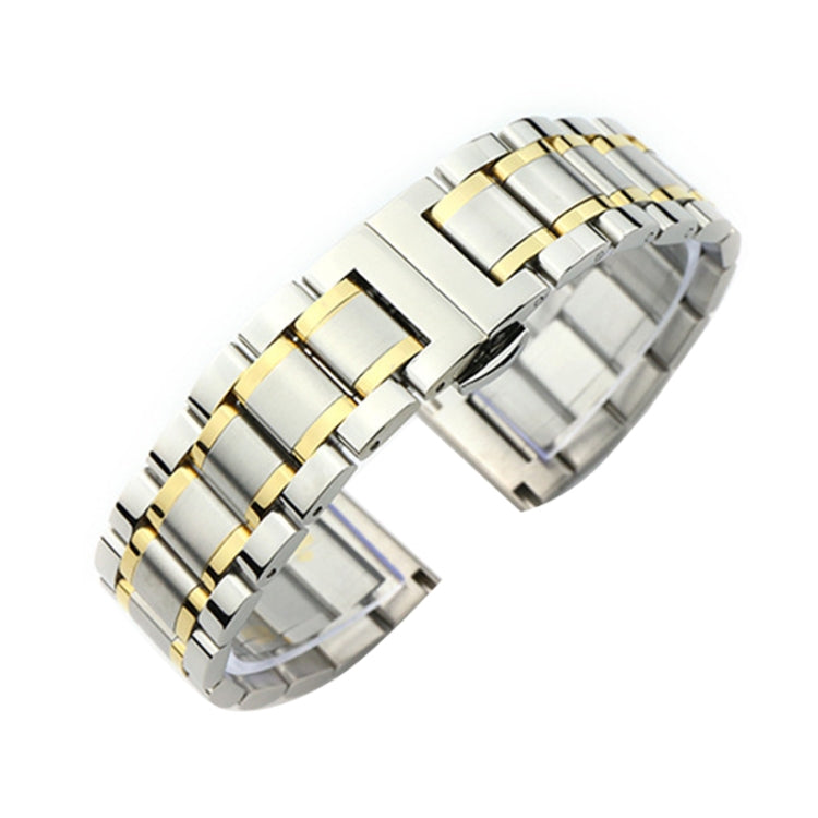 20mm Steel Bracelet Butterfly Buckle Five Beads Unisex Stainless Steel Solid Watch Strap, Color:Intermediate Gold