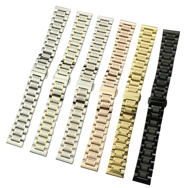 20mm Steel Bracelet Butterfly Buckle Five Beads Unisex Stainless Steel Solid Watch Strap, Color:Intermediate Rose Gold