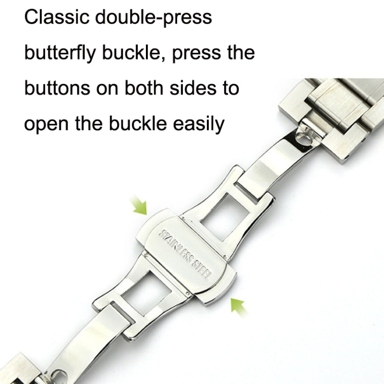 20mm Steel Bracelet Butterfly Buckle Five Beads Unisex Stainless Steel Solid Watch Strap, Color:Black