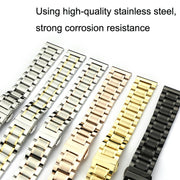 20mm Steel Bracelet Butterfly Buckle Five Beads Unisex Stainless Steel Solid Watch Strap, Color:Gold