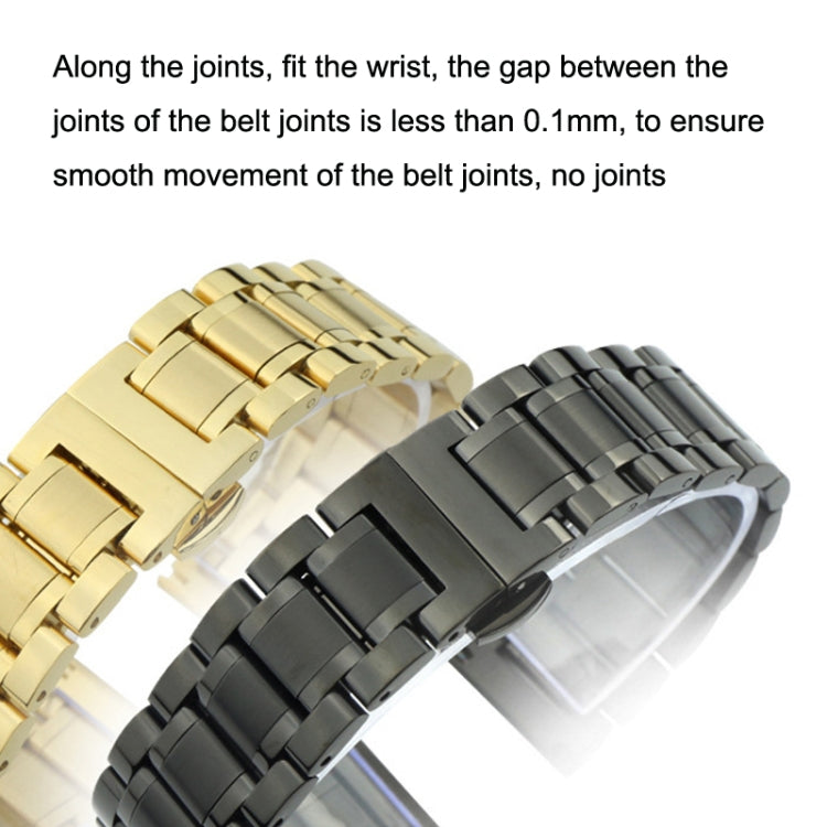 20mm Steel Bracelet Butterfly Buckle Five Beads Unisex Stainless Steel Solid Watch Strap, Color:Intermediate Gold