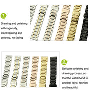 20mm Steel Bracelet Butterfly Buckle Five Beads Unisex Stainless Steel Solid Watch Strap, Color:Gold