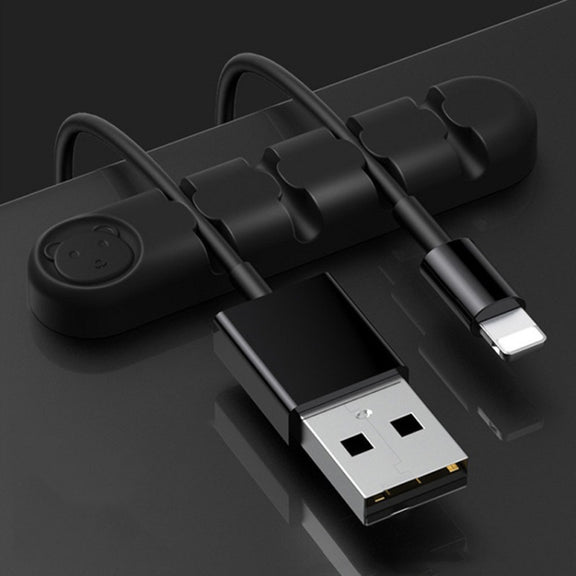 5 PCS 4 Holes Bear Silicone Desktop Data Cable Organizing And Fixing Device(Black)