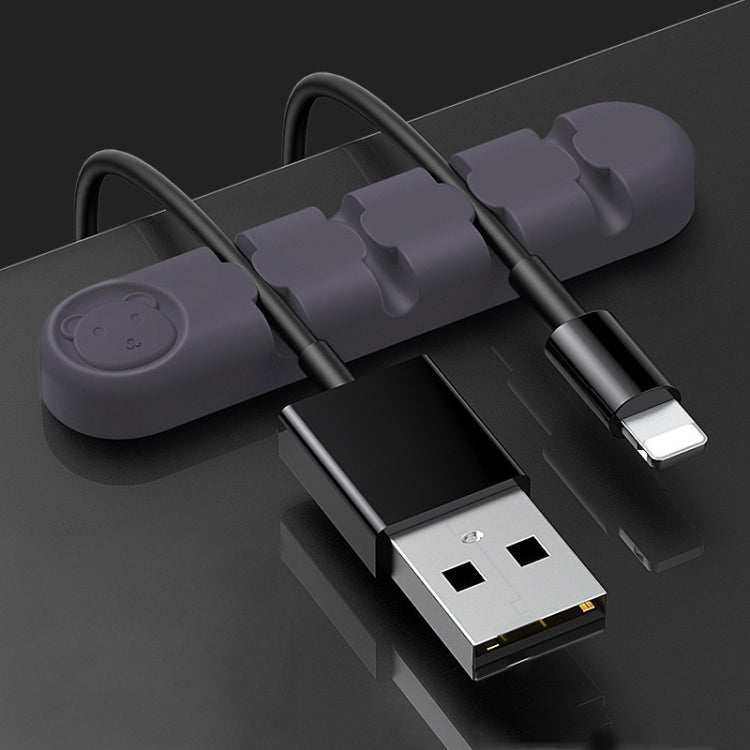 5 PCS 4 Holes Bear Silicone Desktop Data Cable Organizing And Fixing Device(Lavender Grey)