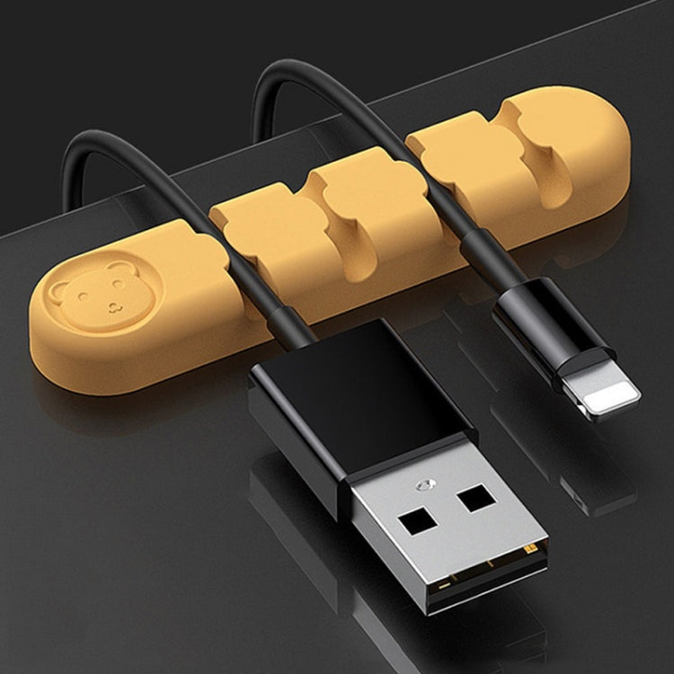 5 PCS 4 Holes Bear Silicone Desktop Data Cable Organizing And Fixing Device(Lemon Yellow)
