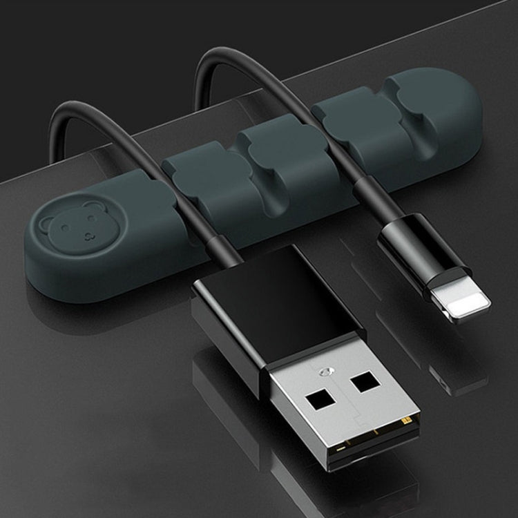 5 PCS 4 Holes Bear Silicone Desktop Data Cable Organizing And Fixing Device(Dark Green)