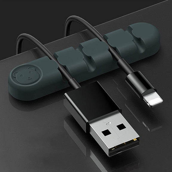 5 PCS 4 Holes Bear Silicone Desktop Data Cable Organizing And Fixing Device(Dark Green)