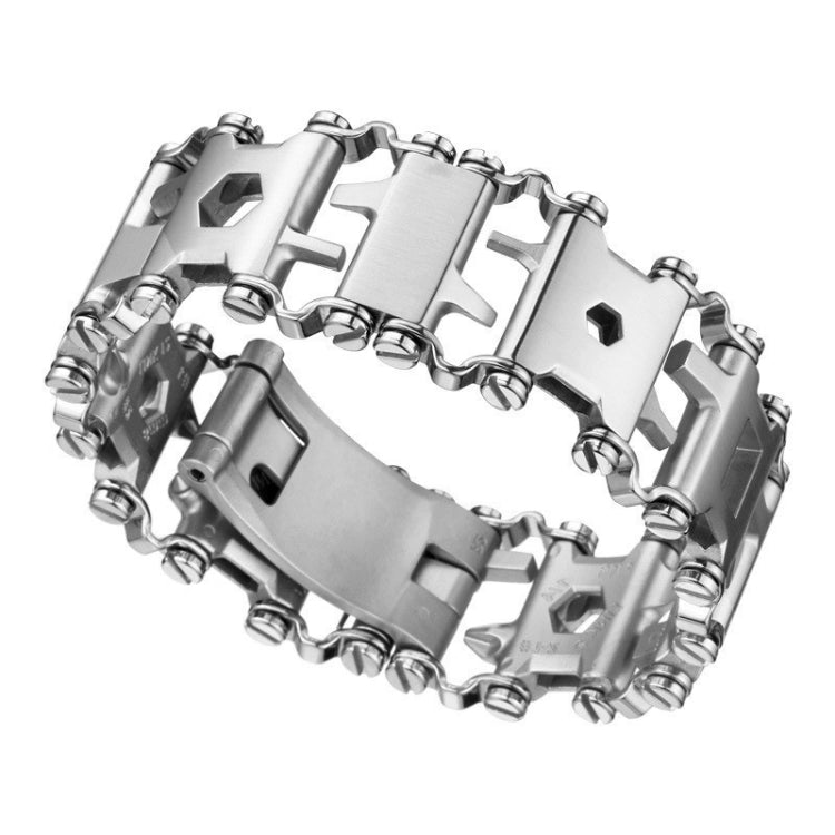 Multifunctional Stainless Steel Outdoor Survive Tool Bracelet for Men(Wide Silver)