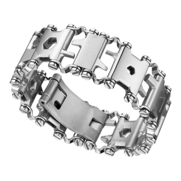 Multifunctional Stainless Steel Outdoor Survive Tool Bracelet for Men(Wide Silver)
