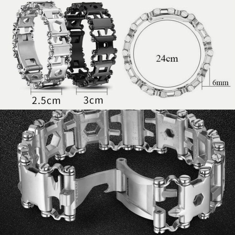 Multifunctional Stainless Steel Outdoor Survive Tool Bracelet for Men(Wide Silver)