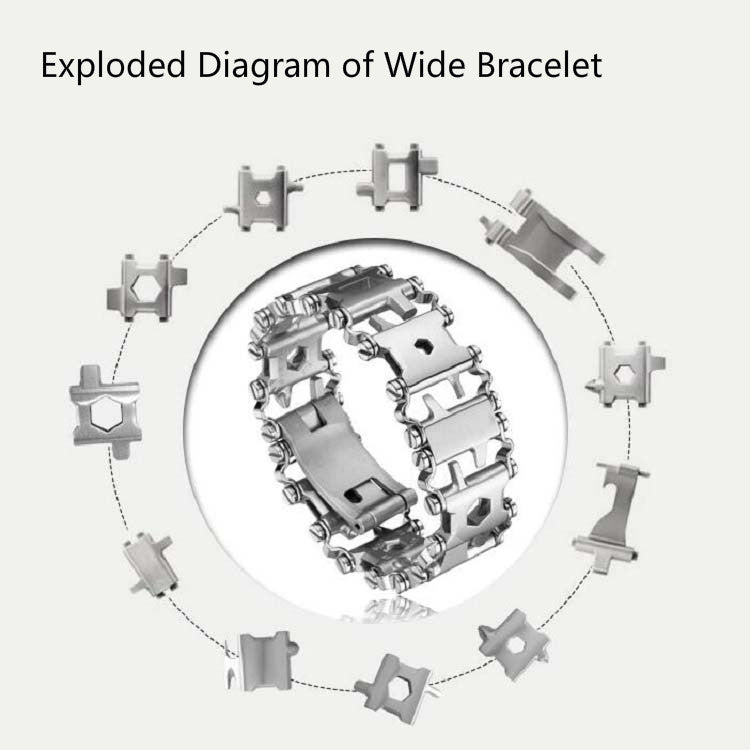 Multifunctional Stainless Steel Outdoor Survive Tool Bracelet for Men(Wide Silver)