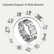 Multifunctional Stainless Steel Outdoor Survive Tool Bracelet for Men(Wide Silver)