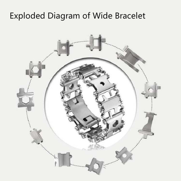 Multifunctional Stainless Steel Outdoor Survive Tool Bracelet for Men(Wide Silver)