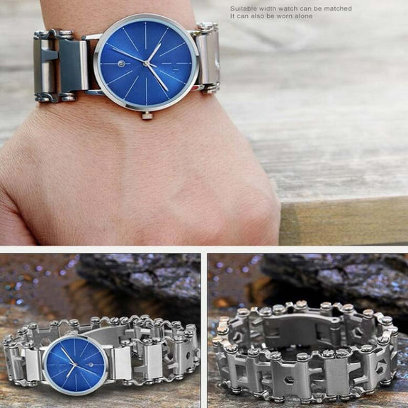 Multifunctional Stainless Steel Outdoor Survive Tool Bracelet for Men(Wide Silver)